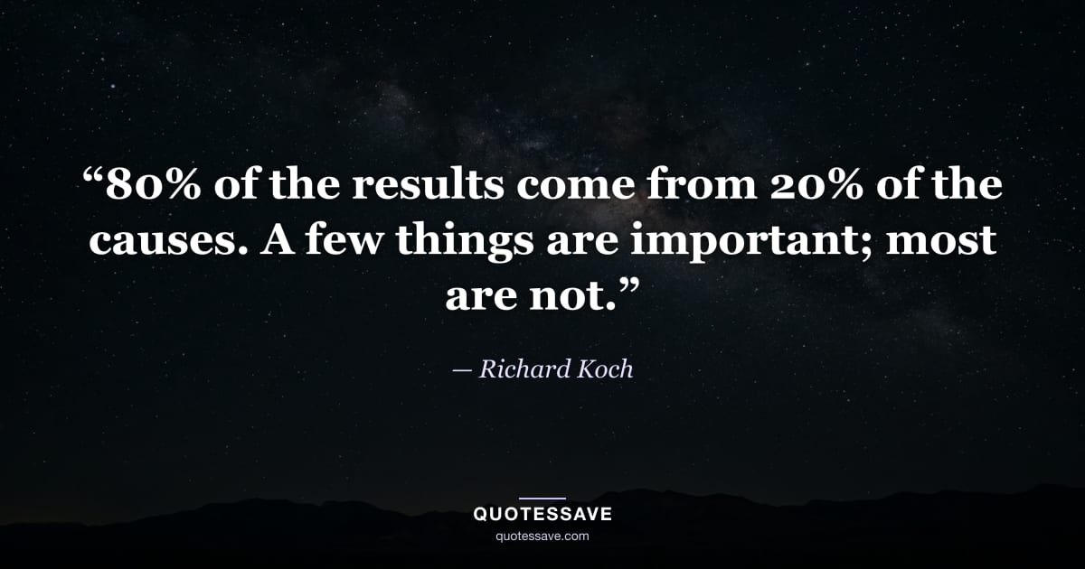 “80% of the results come from 20% of the causes. A few things are important; most are not.” — Richard Koch