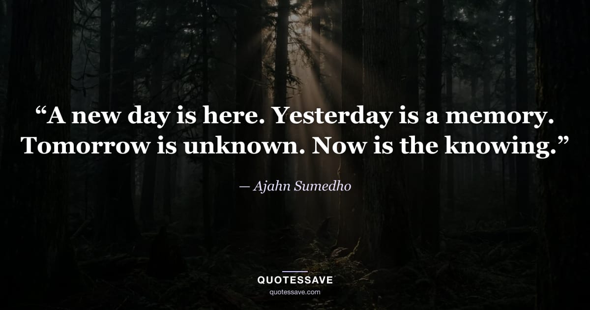 “A new day is here. Yesterday is a memory. Tomorrow is unknown. Now is the knowing.” — Ajahn Sumedho