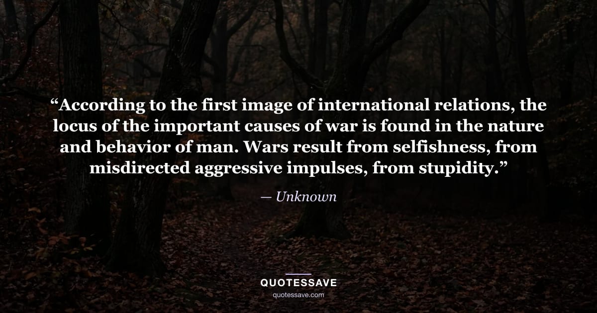 “According to the first image of international relations, the locus of the important causes of war is found in the nature and behavior of man. Wars result from selfishness, from misdirected aggressive impulses, from stupidity.” — Unknown