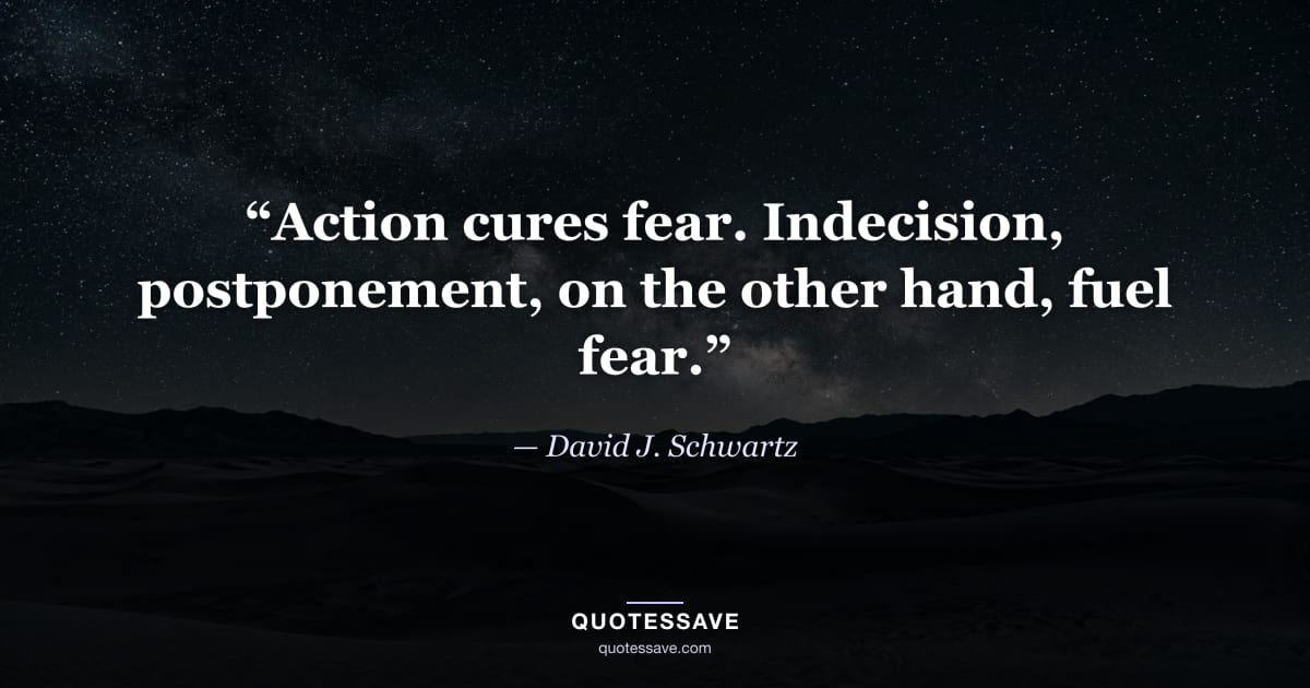 “Action cures fear. Indecision, postponement, on the other hand, fuel fear.” — David J. Schwartz