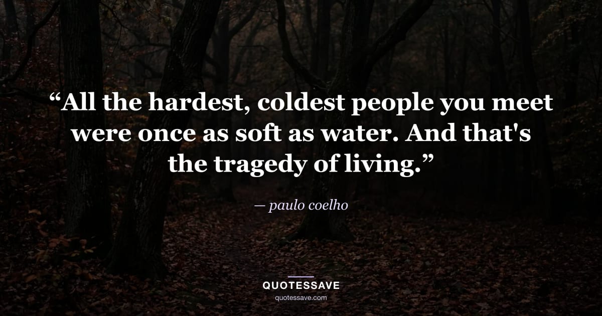 “All the hardest, coldest people you meet were once as soft as water. And that's the tragedy of living.” — paulo coelho