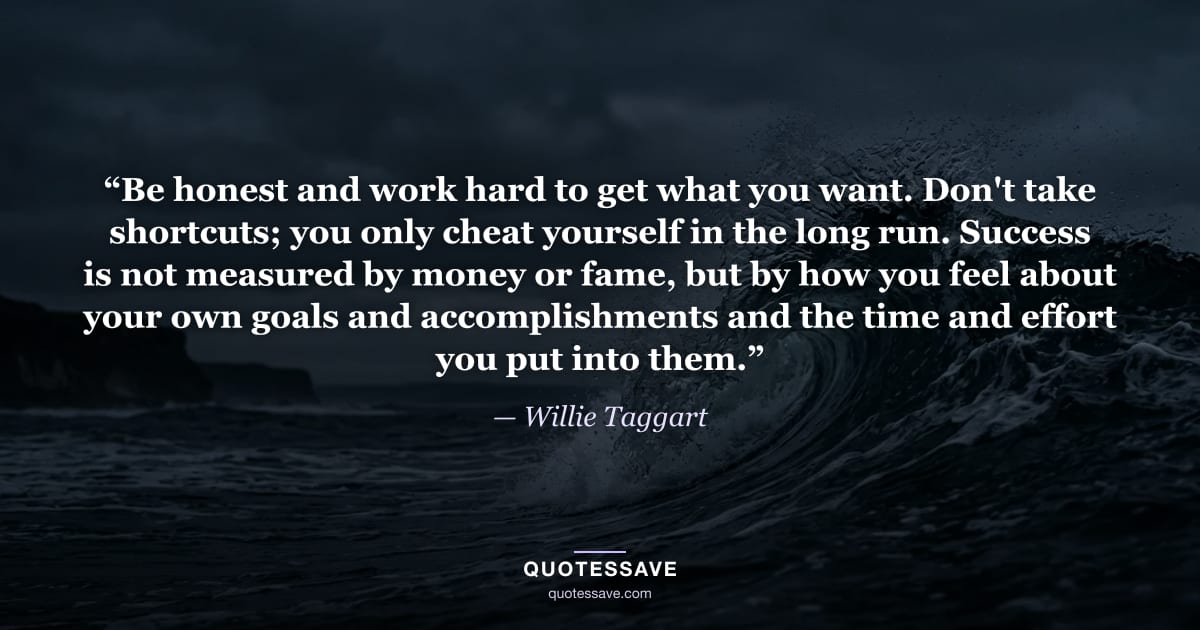“Be honest and work hard to get what you want. Don't take shortcuts; you only cheat yourself in the long run. Success is not measured by money or fame, but by how you feel about your own goals and accomplishments and the time and effort you put into them.” — Willie Taggart