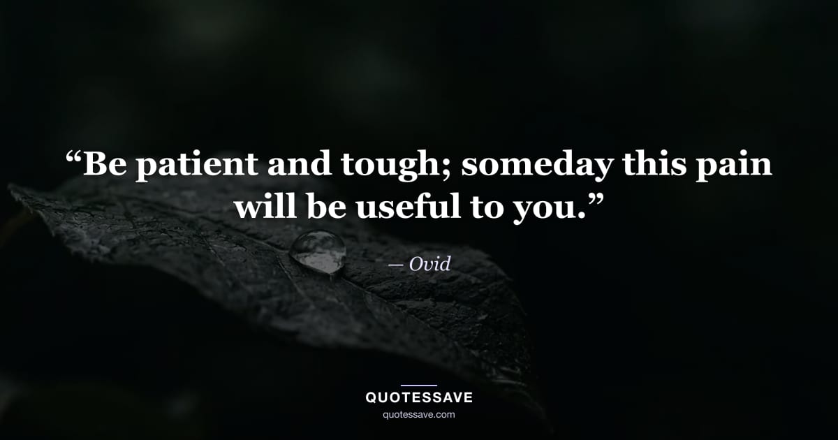 “Be patient and tough; someday this pain will be useful to you.” — Ovid