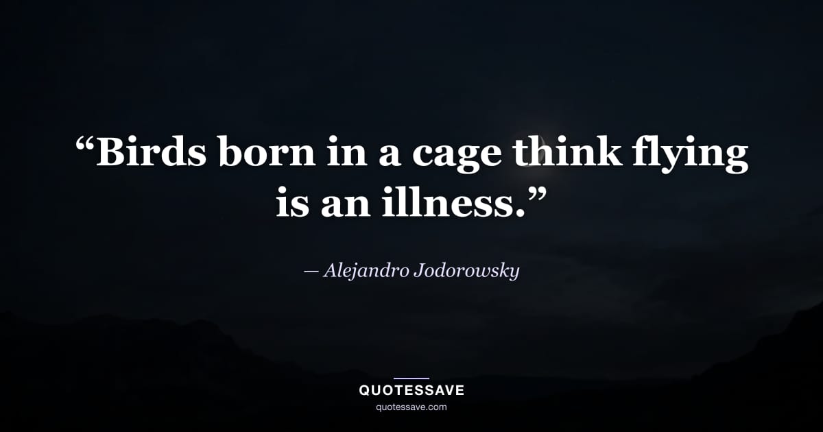 “Birds born in a cage think flying is an illness.” — Alejandro Jodorowsky