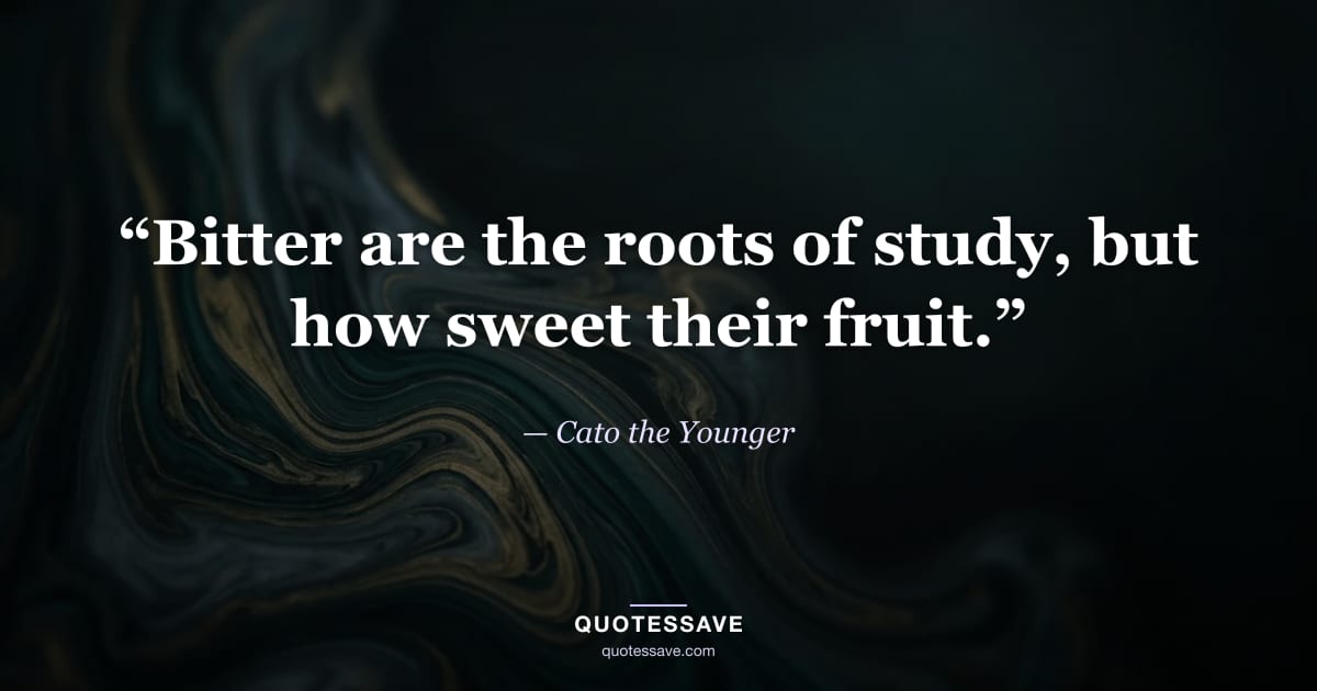 “Bitter are the roots of study, but how sweet their fruit.” — Cato the Younger