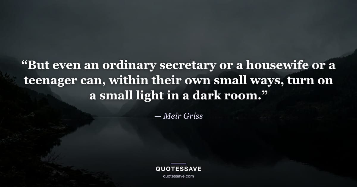 “But even an ordinary secretary or a housewife or a teenager can, within their own small ways, turn on a small light in a dark room.” — Meir Griss