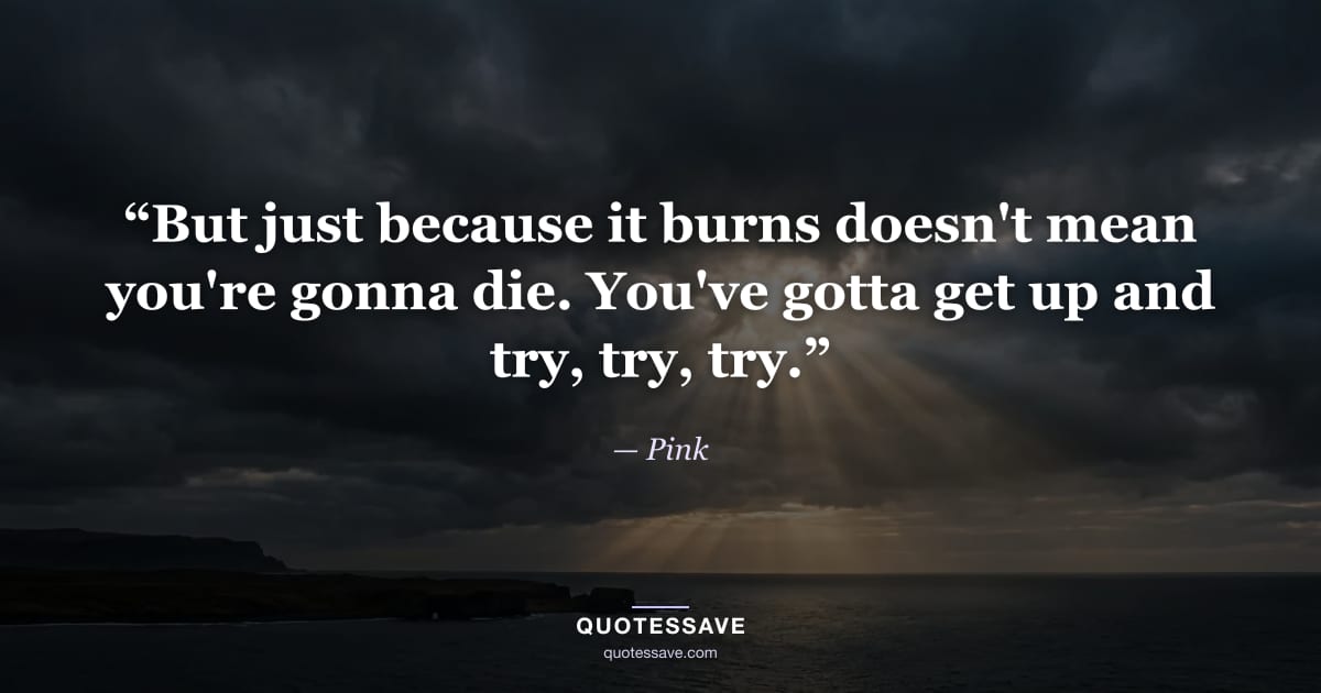 “But just because it burns doesn't mean you're gonna die. You've gotta get up and try, try, try.” — Pink