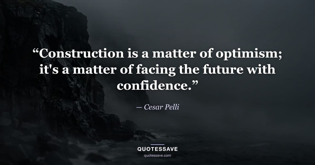 “Construction is a matter of optimism; it's a matter of facing the future with confidence.” — Cesar Pelli
