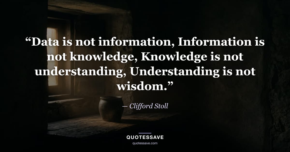 “Data is not information, Information is not knowledge, Knowledge is not understanding, Understanding is not wisdom.” — Clifford Stoll