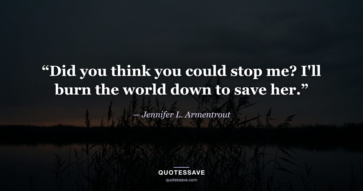 “Did you think you could stop me? I'll burn the world down to save her.” — Jennifer L. Armentrout
