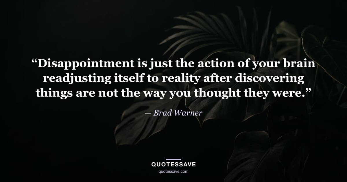 “Disappointment is just the action of your brain readjusting itself to reality after discovering things are not the way you thought they were.” — Brad Warner