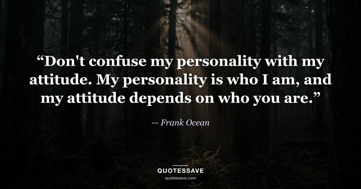 “Don't confuse my personality with my attitude. My personality is who I am, and my attitude depends on who you are.” — Frank Ocean