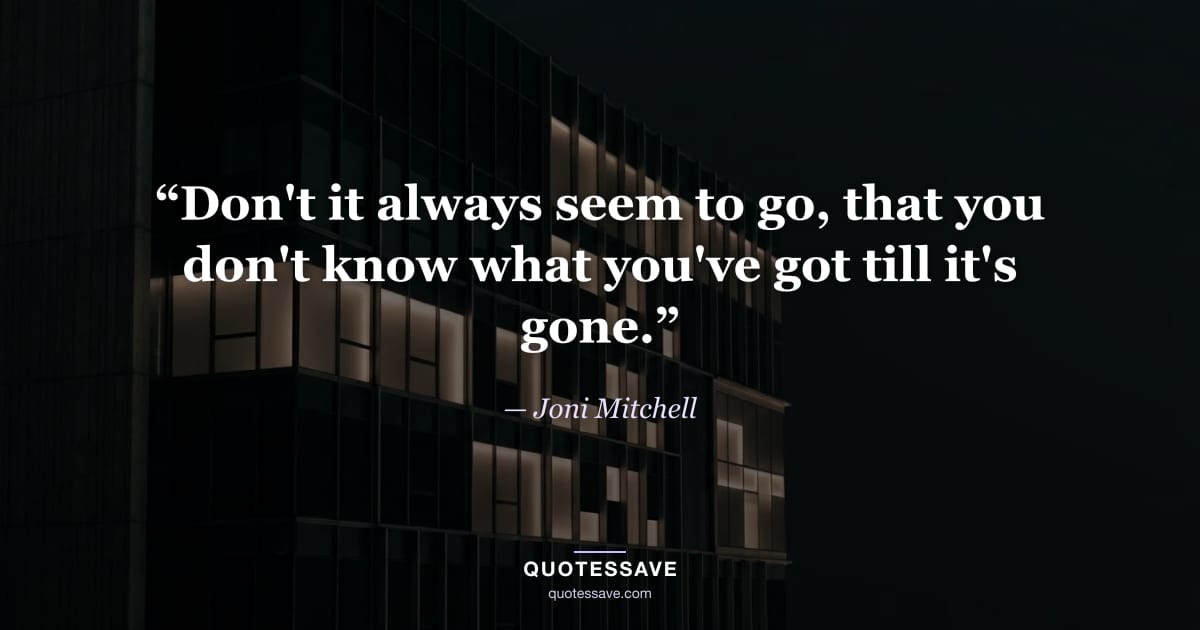 “Don't it always seem to go, that you don't know what you've got till it's gone.” — Joni Mitchell