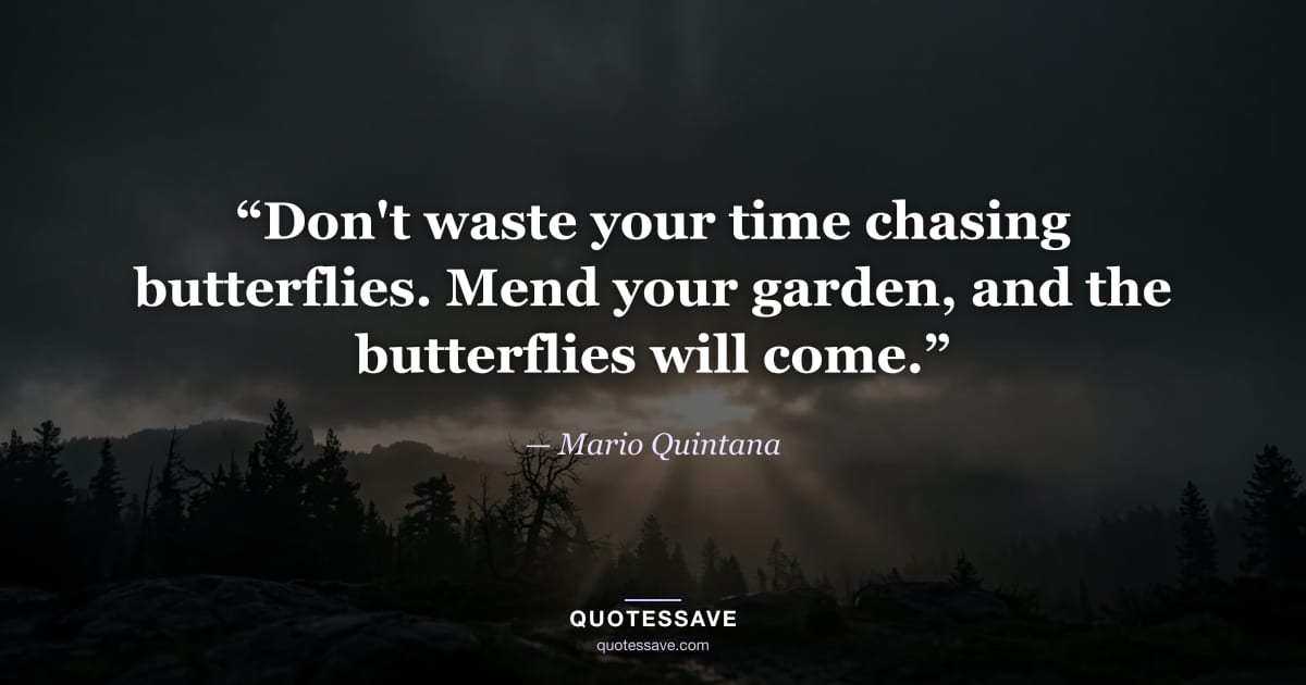 “Don't waste your time chasing butterflies. Mend your garden, and the butterflies will come.” — Mario Quintana