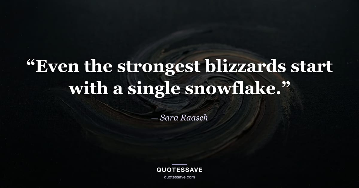 “Even the strongest blizzards start with a single snowflake.” — Sara Raasch