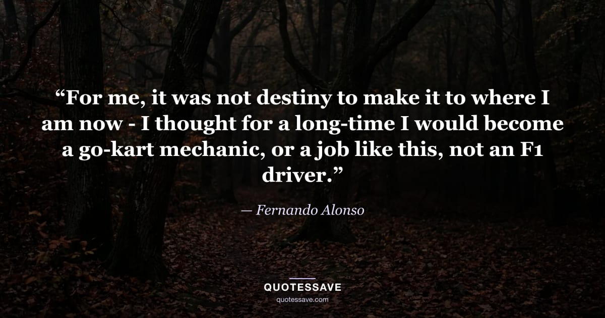 “For me, it was not destiny to make it to where I am now - I thought for a long-time I would become a go-kart mechanic, or a job like this, not an F1 driver.” — Fernando Alonso