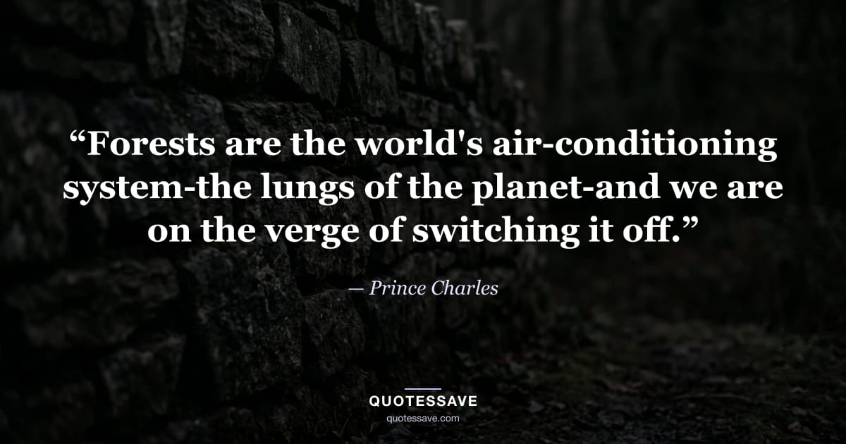 “Forests are the world's air-conditioning system-the lungs of the planet-and we are on the verge of switching it off.” — Prince Charles