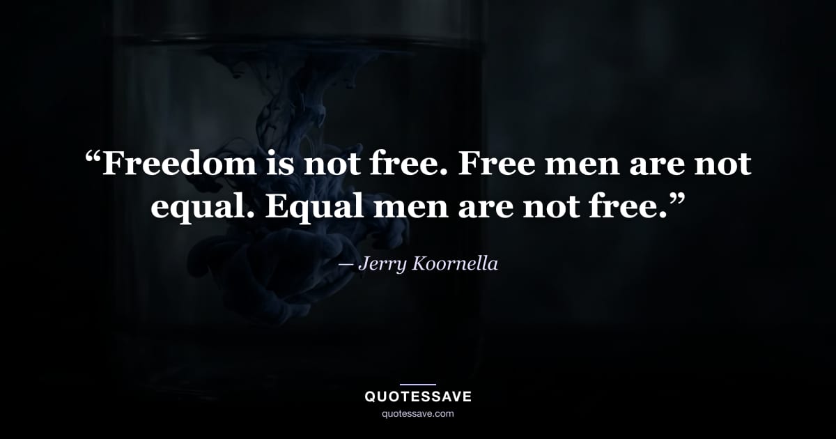 “Freedom is not free. Free men are not equal. Equal men are not free.” — Jerry Koornella