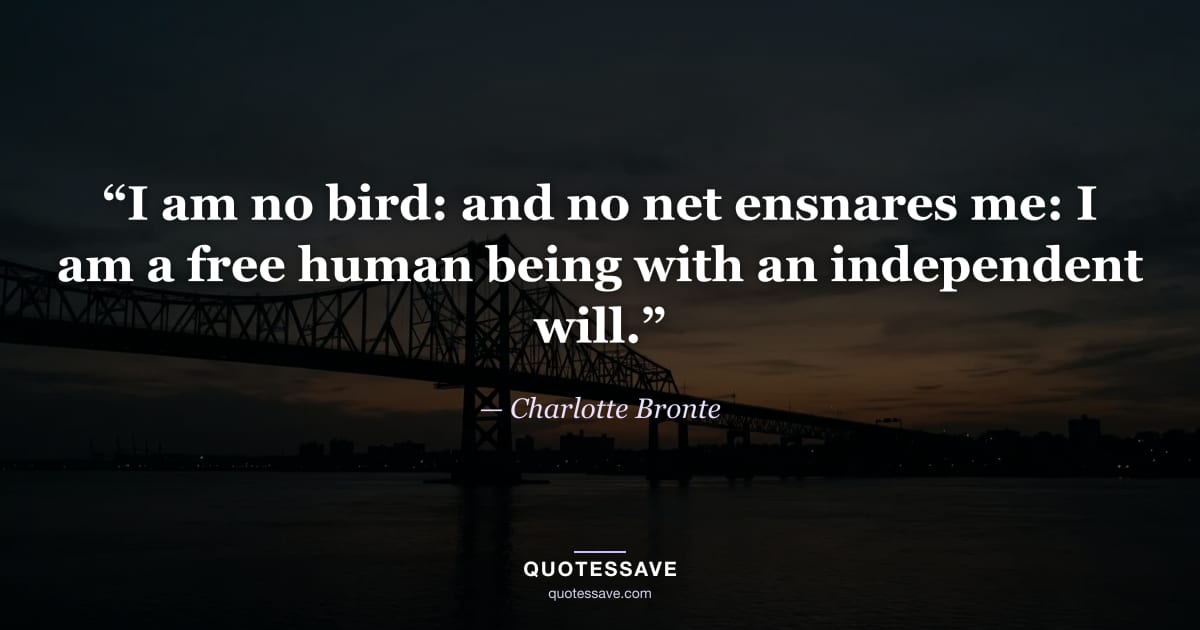 “I am no bird: and no net ensnares me: I am a free human being with an independent will.” — Charlotte Bronte