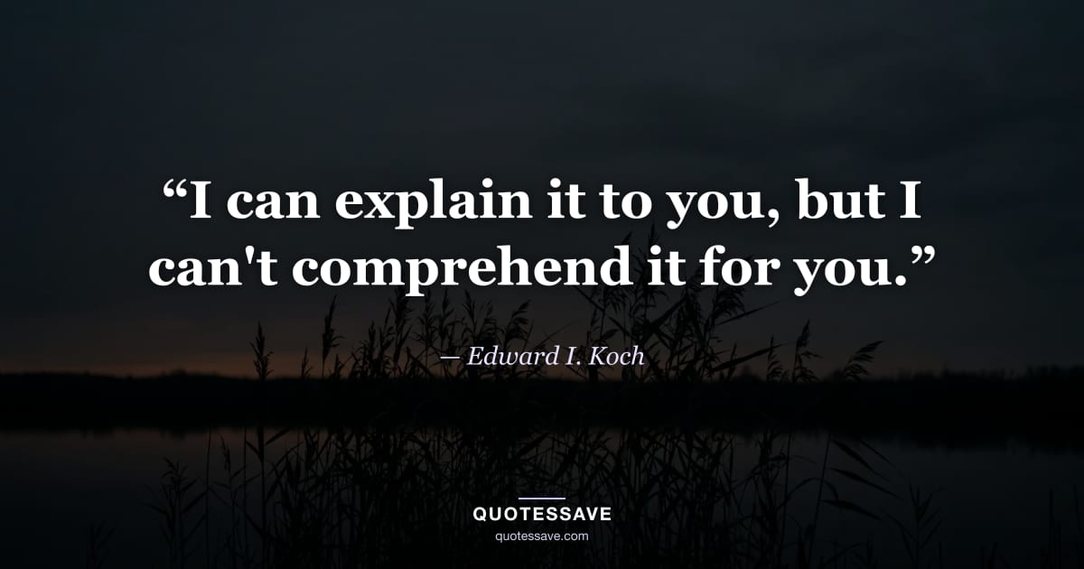 “I can explain it to you, but I can't comprehend it for you.” — Edward I. Koch