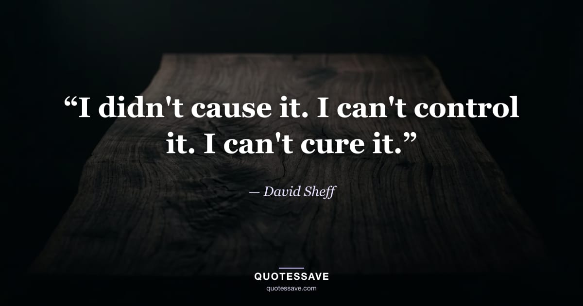 “I didn't cause it. I can't control it. I can't cure it.” — David Sheff