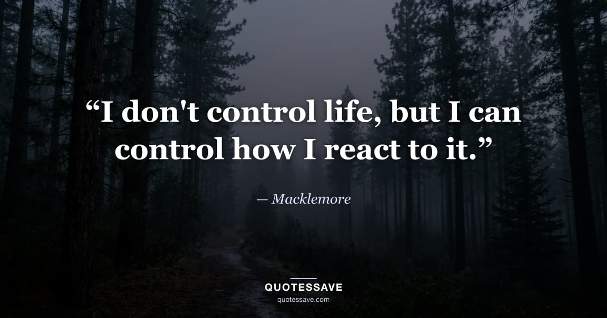 “I don't control life, but I can control how I react to it.” — Macklemore