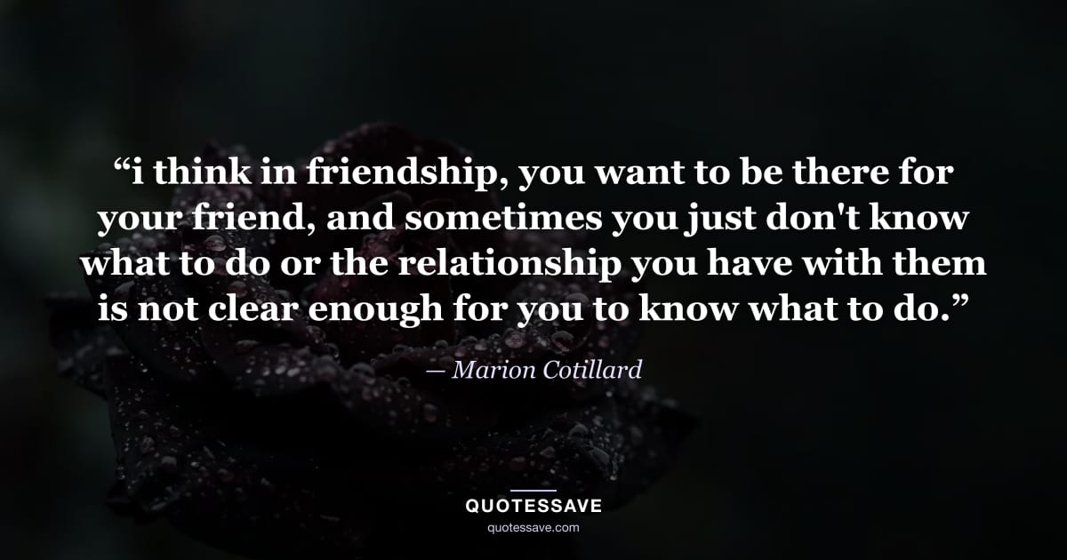 “i think in friendship, you want to be there for your friend, and sometimes you just don't know what to do or the relationship you have with them is not clear enough for you to know what to do.” — Marion Cotillard