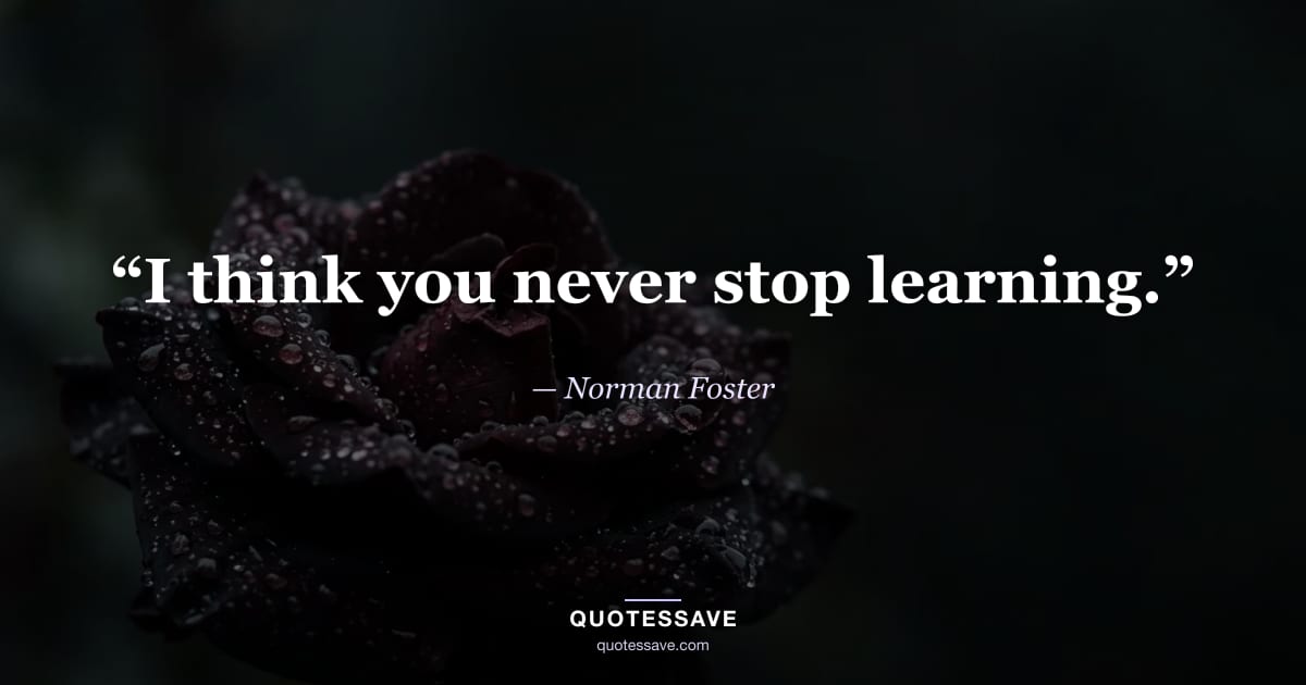 “I think you never stop learning.” — Norman Foster