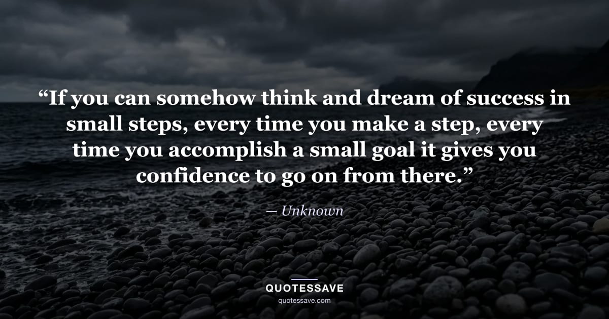 “If you can somehow think and dream of success in small steps, every time you make a step, every time you accomplish a small goal it gives you confidence to go on from there.” — Unknown