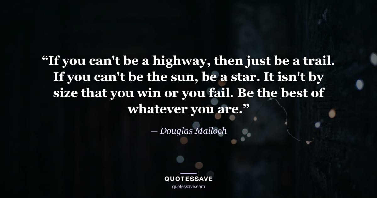 “If you can't be a highway, then just be a trail. If you can't be the sun, be a star. It isn't by size that you win or you fail. Be the best of whatever you are.” — Douglas Malloch