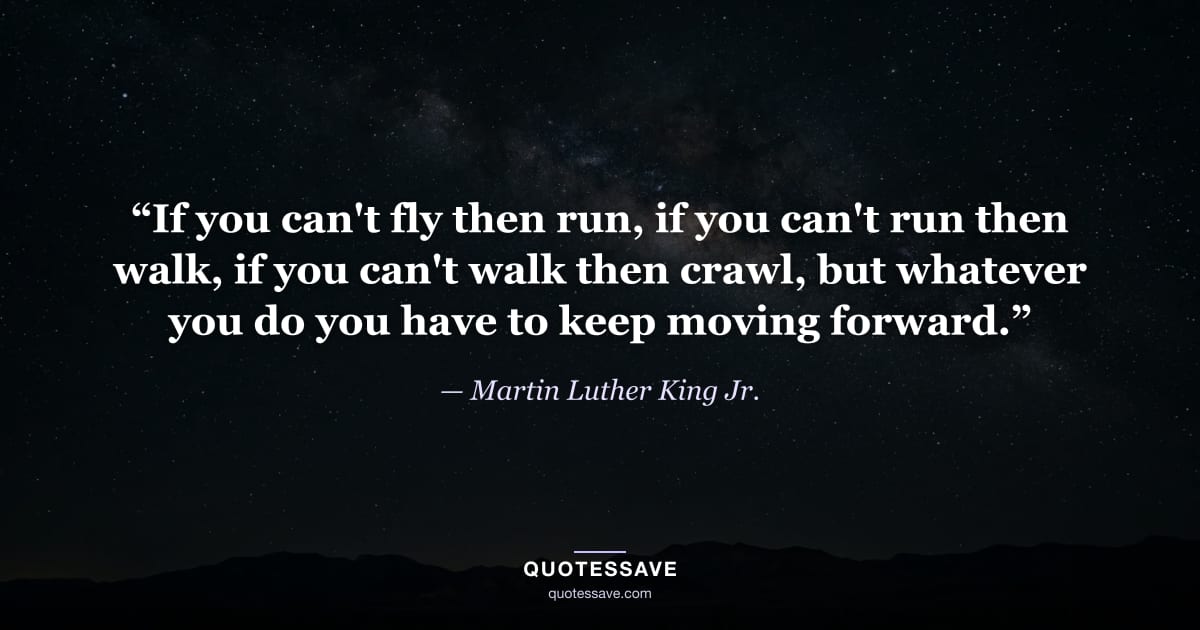 “If you can't fly then run, if you can't run then walk, if you can't walk then crawl, but whatever you do you have to keep moving forward.” — Martin Luther King Jr.