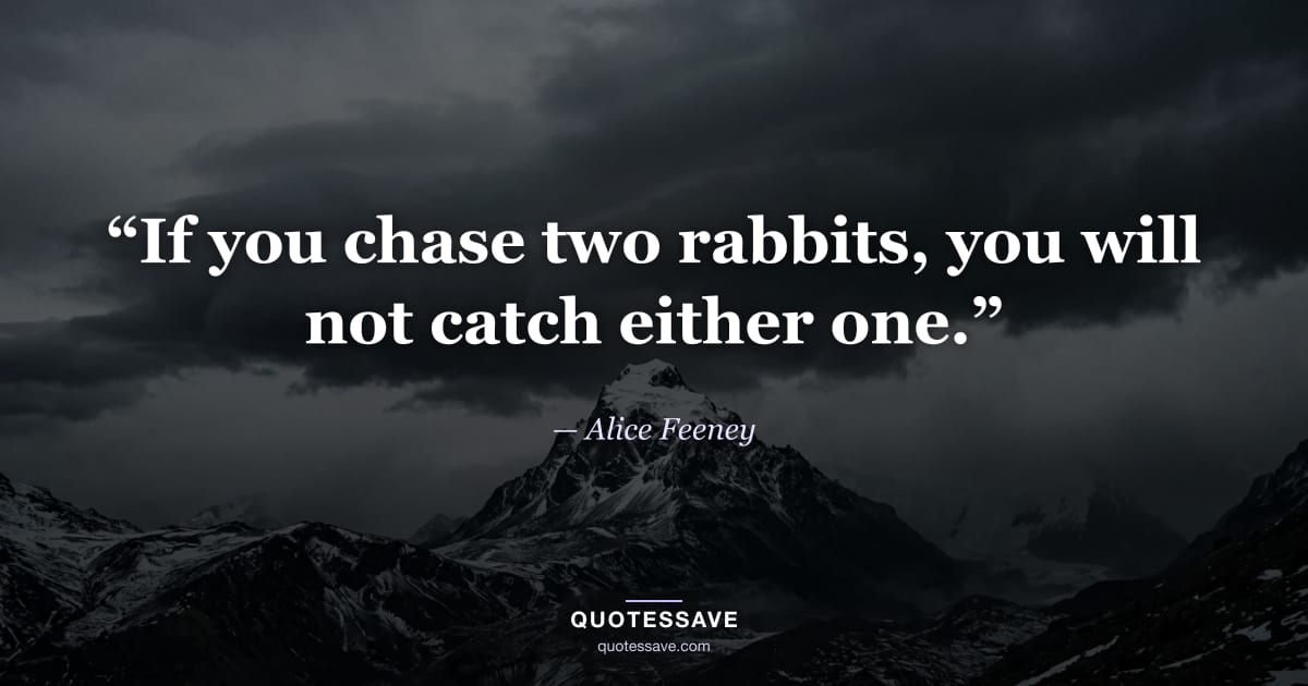 “If you chase two rabbits, you will not catch either one.” — Alice Feeney