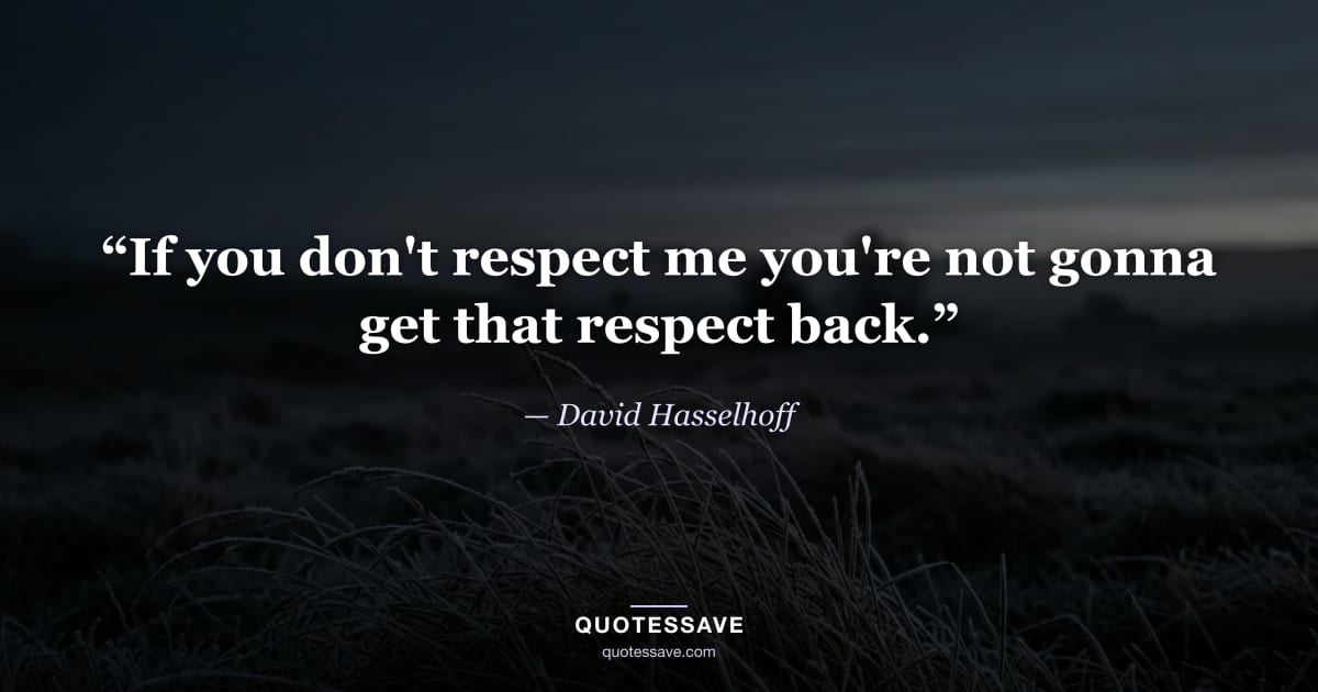 “If you don't respect me you're not gonna get that respect back.” — David Hasselhoff