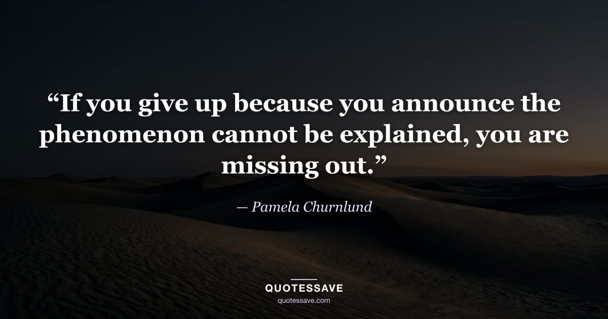 “If you give up because you announce the phenomenon cannot be explained, you are missing out.” — Pamela Churnlund