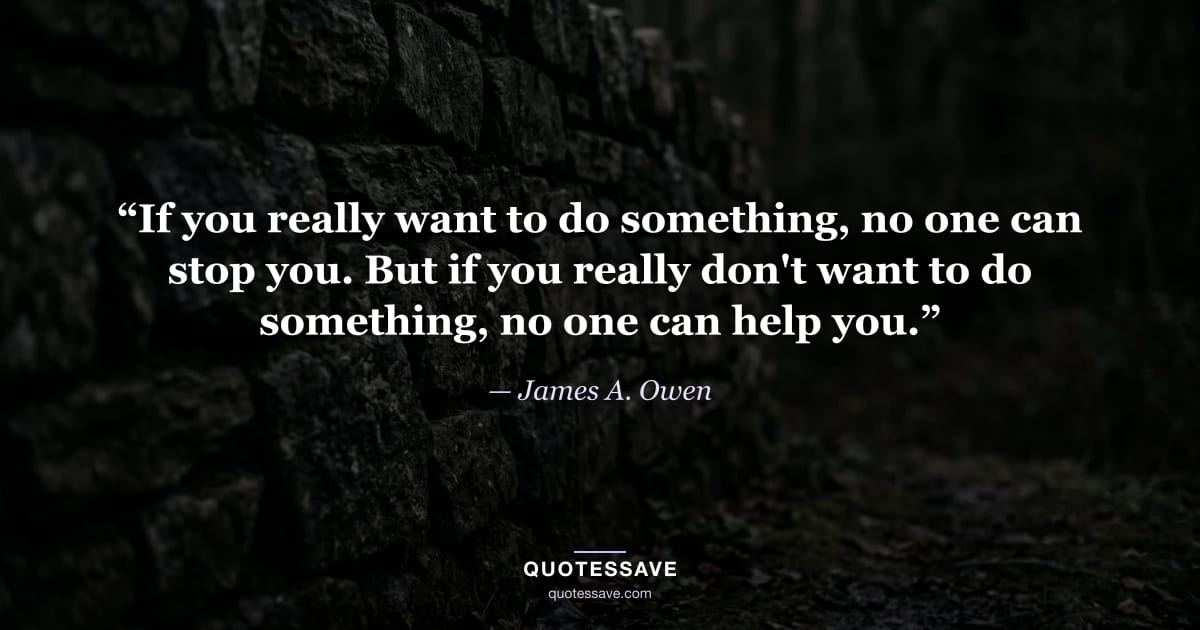 “If you really want to do something, no one can stop you. But if you really don't want to do something, no one can help you.” — James A. Owen