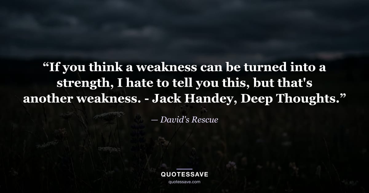 “If you think a weakness can be turned into a strength, I hate to tell you this, but that's another weakness. - Jack Handey, Deep Thoughts.” — David's Rescue