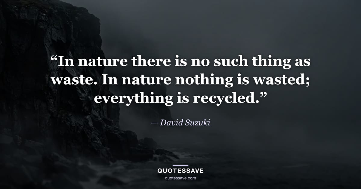 “In nature there is no such thing as waste. In nature nothing is wasted; everything is recycled.” — David Suzuki