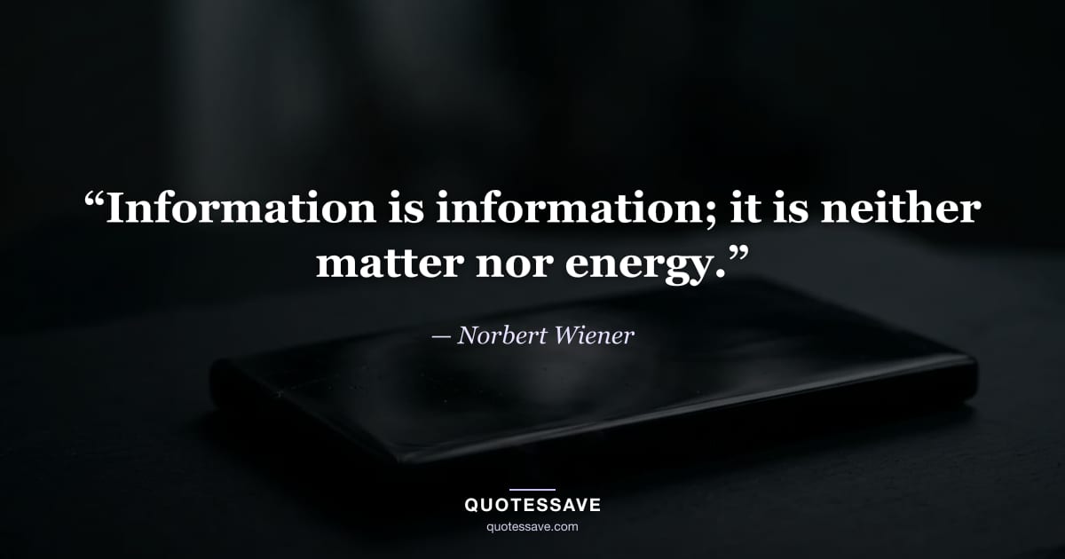 “Information is information; it is neither matter nor energy.” — Norbert Wiener