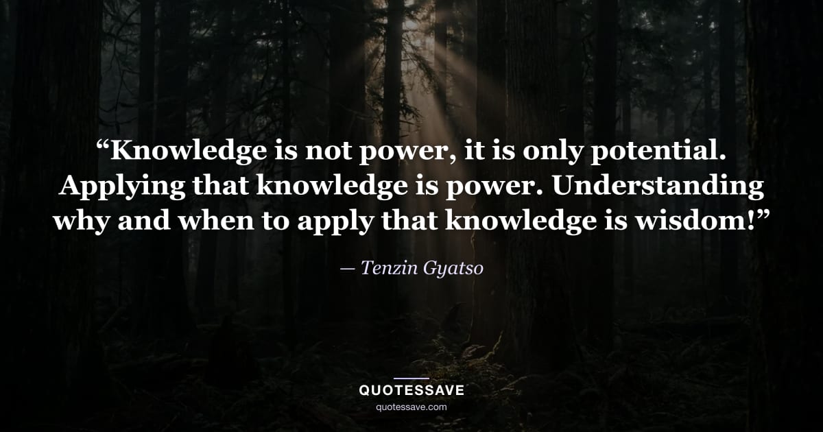 “Knowledge is not power, it is only potential. Applying that knowledge is power. Understanding why and when to apply that knowledge is wisdom!” — Tenzin Gyatso