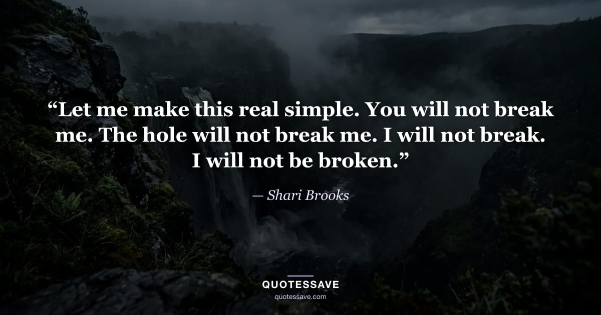 “Let me make this real simple. You will not break me. The hole will not break me. I will not break. I will not be broken.” — Shari Brooks