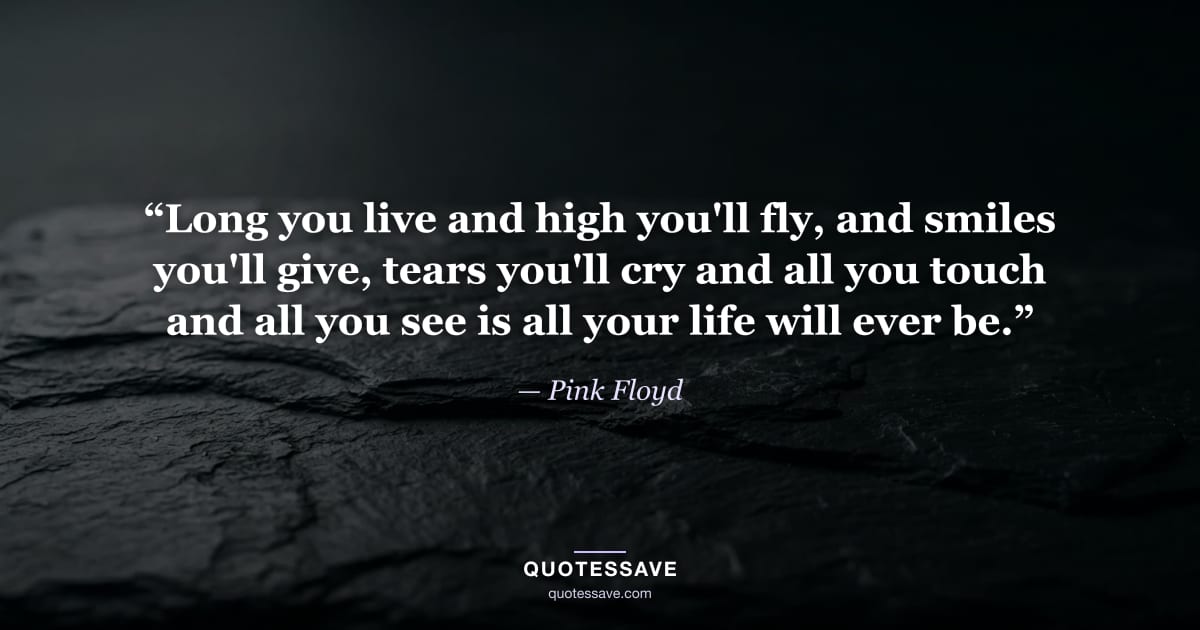 “Long you live and high you'll fly, and smiles you'll give, tears you'll cry and all you touch and all you see is all your life will ever be.” — Pink Floyd