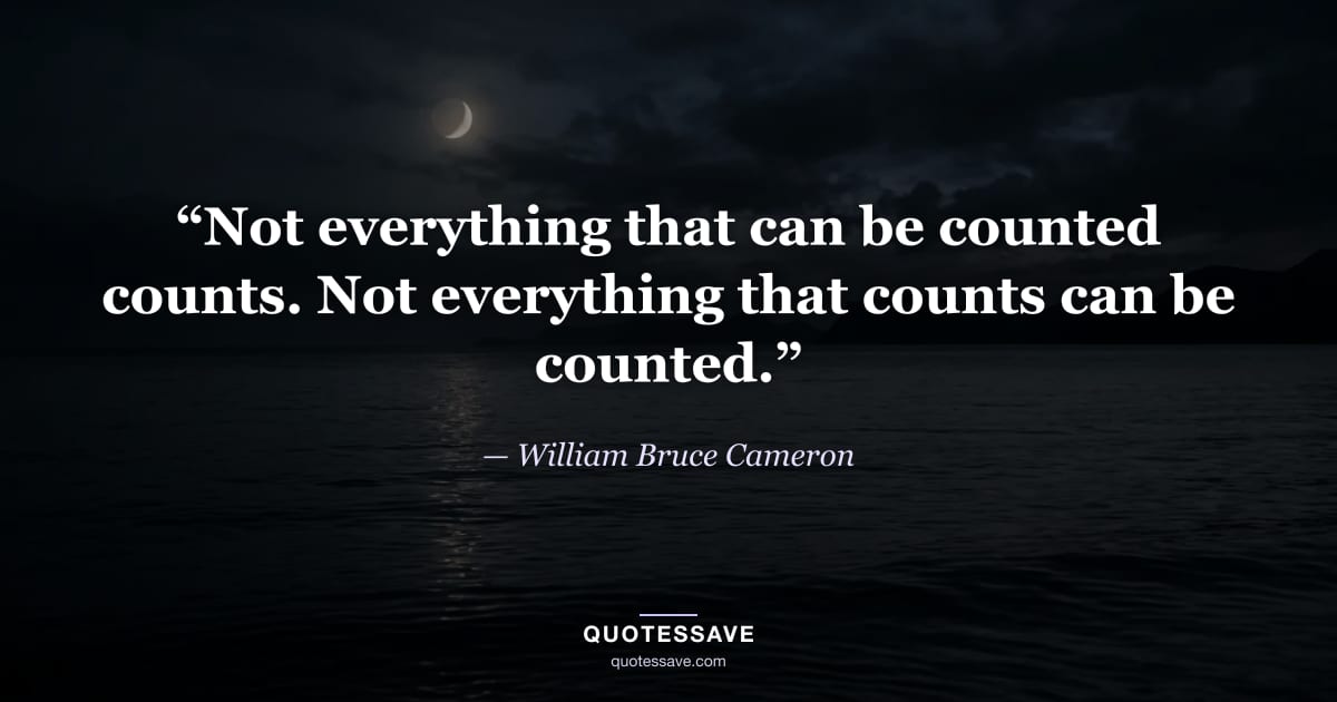“Not everything that can be counted counts. Not everything that counts can be counted.” — William Bruce Cameron