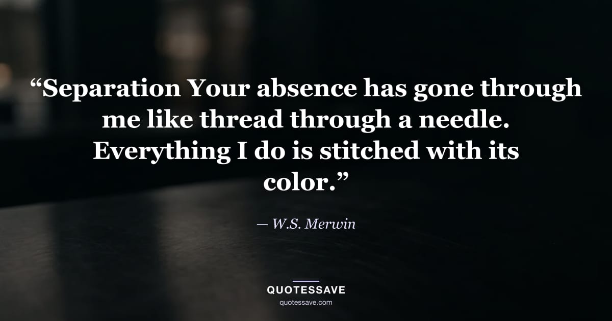 “Separation Your absence has gone through me like thread through a needle. Everything I do is stitched with its color.” — W.S. Merwin