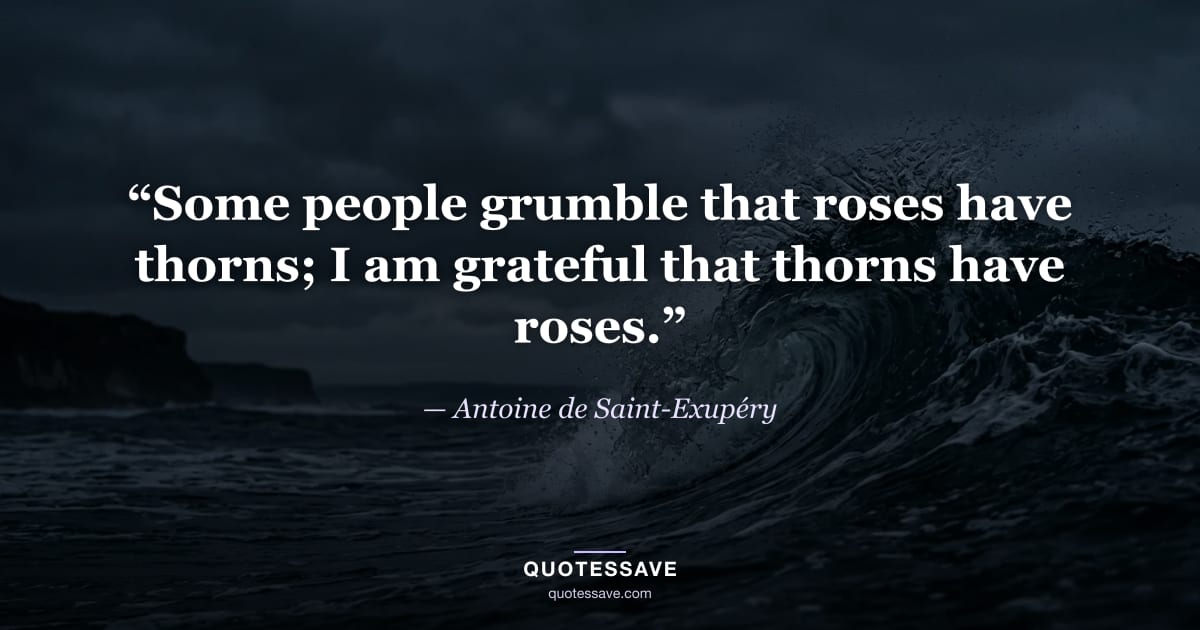 “Some people grumble that roses have thorns; I am grateful that thorns have roses.” — Antoine de Saint-Exupéry