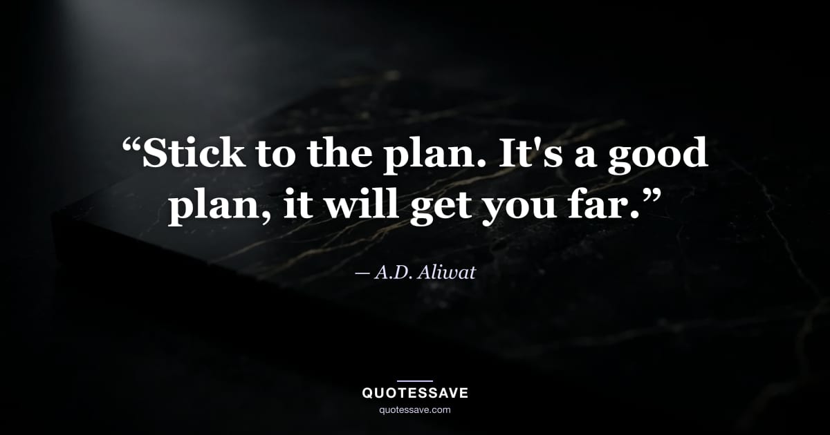 “Stick to the plan. It's a good plan, it will get you far.” — A.D. Aliwat