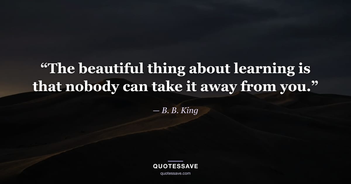 “The beautiful thing about learning is that nobody can take it away from you.” — B. B. King
