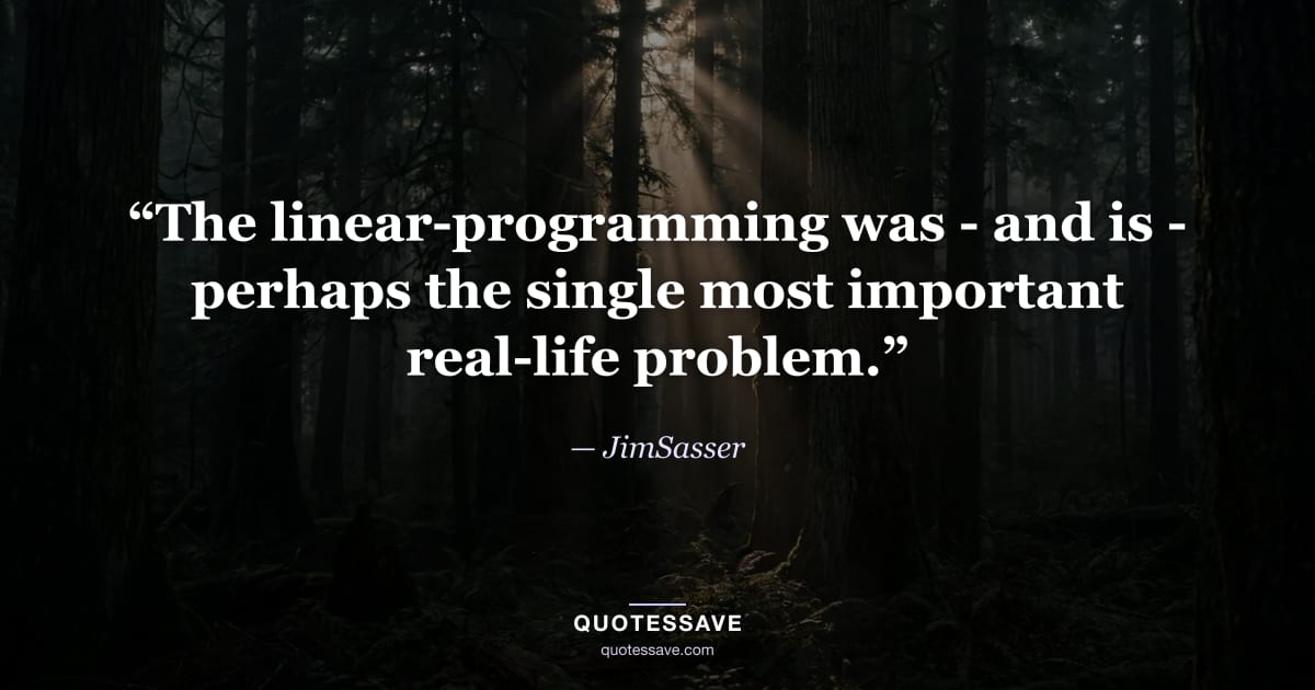 “The linear-programming was - and is - perhaps the single most important real-life problem.” — JimSasser