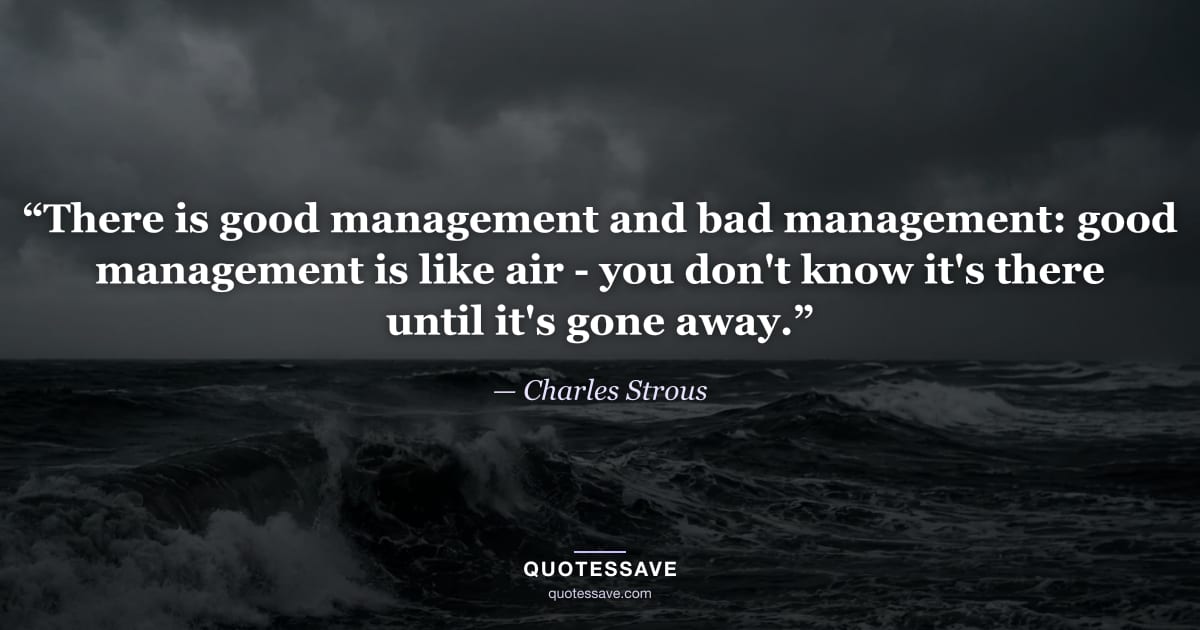 “There is good management and bad management: good management is like air - you don't know it's there until it's gone away.” — Charles Strous