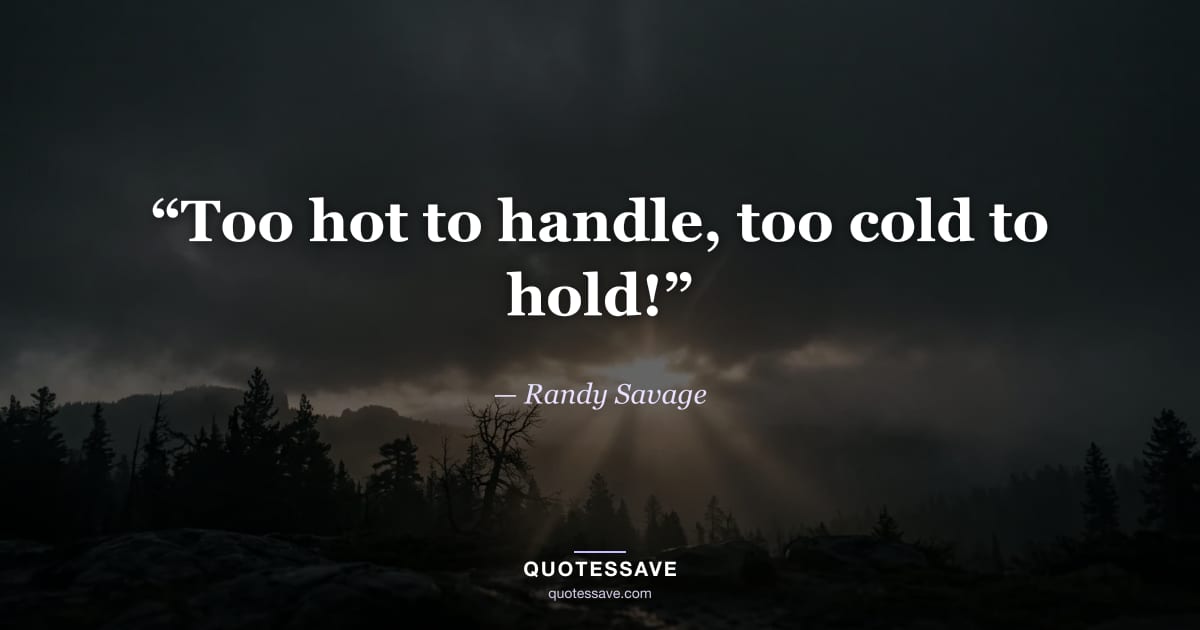 “Too hot to handle, too cold to hold!” — Randy Savage