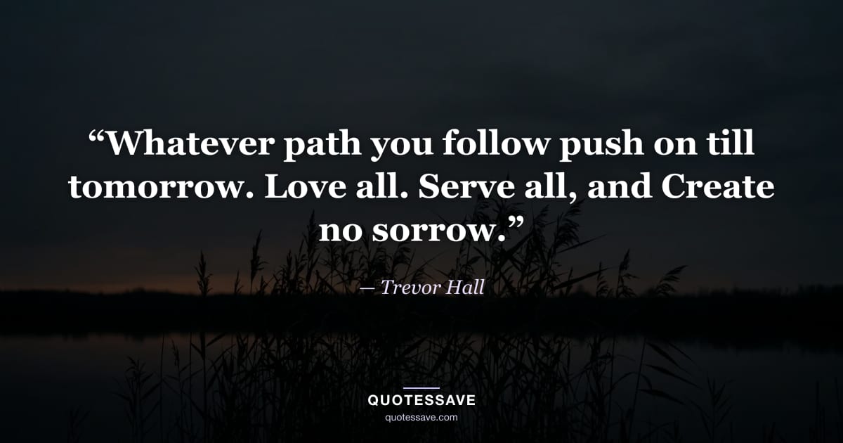 “Whatever path you follow push on till tomorrow. Love all. Serve all, and Create no sorrow.” — Trevor Hall